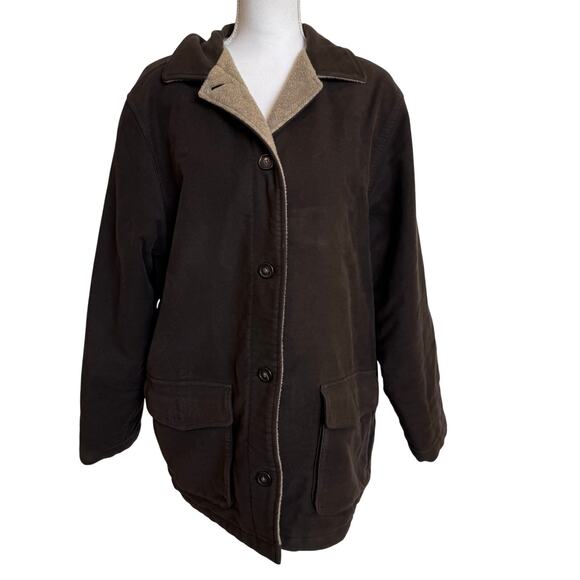 Eddie Bauer Jacket Coat Womens Cotton Large Brown Barn Shacket Polartec Lined - Picture 1 of 9